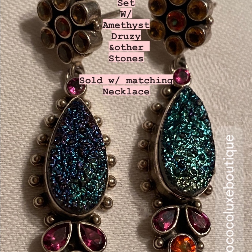 Nicky Butler SET sterling 925 w genuine stones earrings & necklace druzy vintage - Picture 7 of 8
